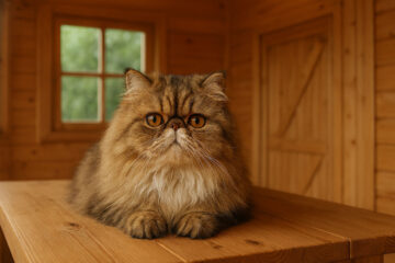 gatto persiano casetta in legno