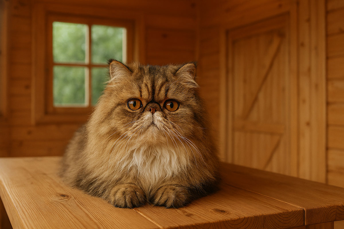 gatto persiano casetta in legno
