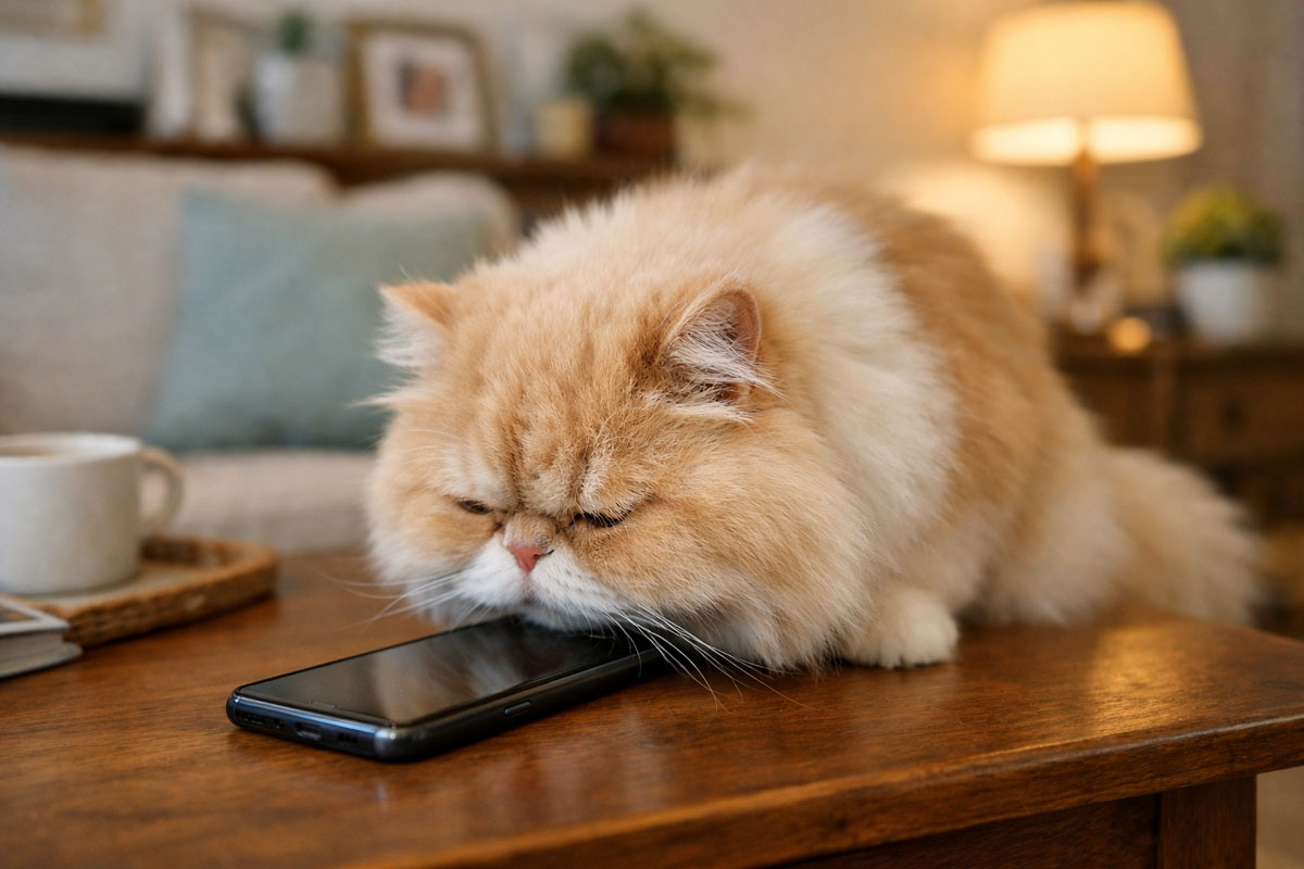gatto persiano smartphone